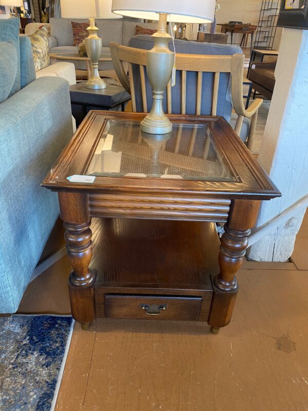 wood/glass/wicker side table